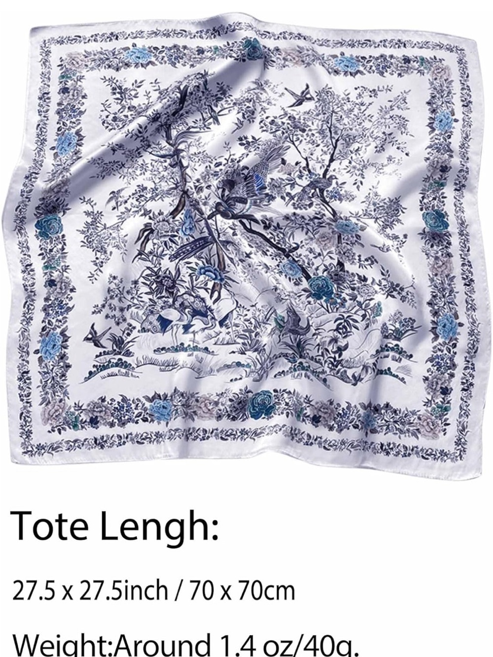 Blue Lightweight Satin Floral Neck Scarf  Bandana - Picture 2 of 5